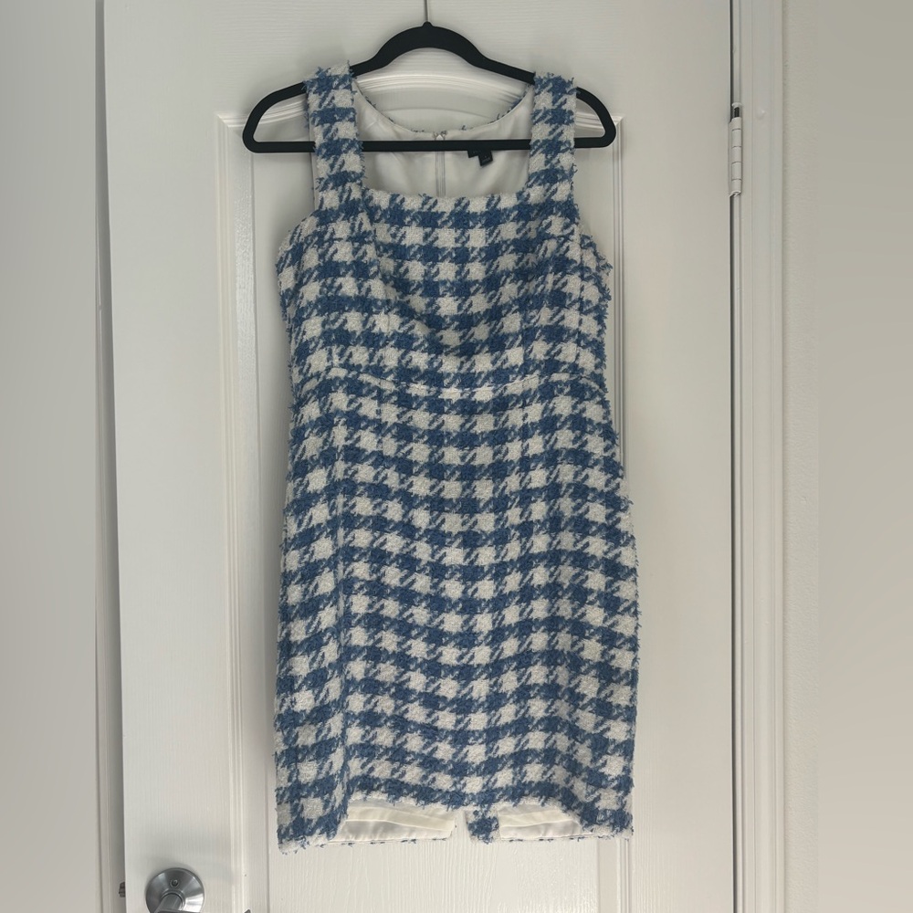 Ann Taylor Blue and White Tweed Houndstooth Mini Dress